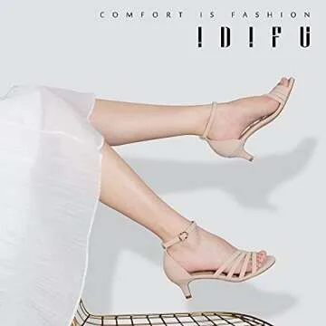 IDIFU Women's Low Kitten Strappy Sandals Heels Open Toe Ankle Strap Bridal Dress Wedding Shoes For Women(Nude Nubuck, 8 M US)
