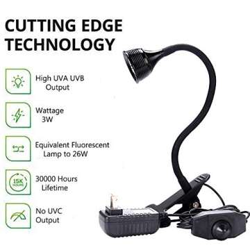Reptile Turtle Light LED UVA + UVB Sun Lamp with Flexible Clamp Lamp Holder for Reptiles Amphibian Lizard Turtle Snake Tortoises Bearded Dragons Chameleon Lizard(Lamp Bulb Include)