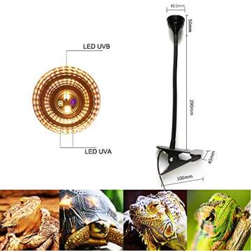 Reptile Turtle Light LED UVA + UVB Sun Lamp with Flexible Clamp Lamp Holder for Reptiles Amphibian Lizard Turtle Snake Tortoises Bearded Dragons Chameleon Lizard(Lamp Bulb Include)