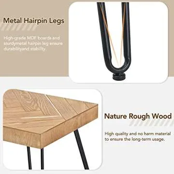 Modern Wood Coffee Table, Nature Cocktail Table for Living Room Chevron Pattern & Metal Hairpin Legs, Nature Rustic Rectangular Table
