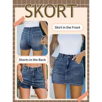 LOLILRSD Women's High Waisted Denim Mini Skort with Pockets