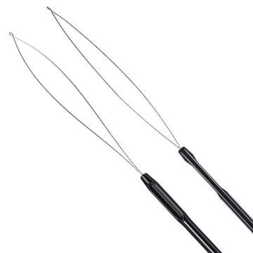 10 Pieces Hair Extension Loop Needle Threader Pulling Hook Tool and Bead Device Tool Black Loop Threader for Hair or Feather Extensions (Black)