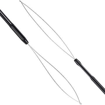 10 Pieces Hair Extension Loop Needle Threader Pulling Hook Tool and Bead Device Tool Black Loop Threader for Hair or Feather Extensions (Black)