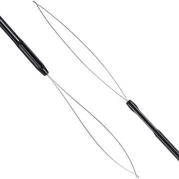 10 Pieces Hair Extension Loop Needle Threader Pulling Hook Tool and Bead Device Tool Black Loop Threader for Hair or Feather Extensions (Black)