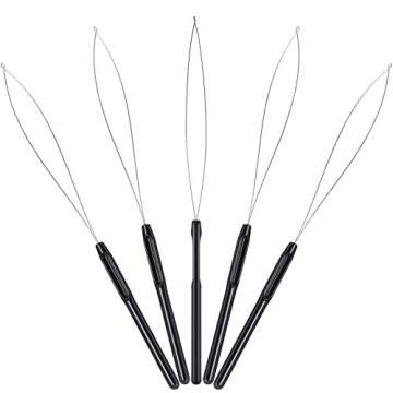 10 Pieces Hair Extension Loop Needle Threader Pulling Hook Tool and Bead Device Tool Black Loop Threader for Hair or Feather Extensions (Black)