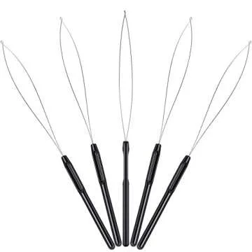 10 Pieces Hair Extension Loop Needle Threader Pulling Hook Tool and Bead Device Tool Black Loop Threader for Hair or Feather Extensions (Black)