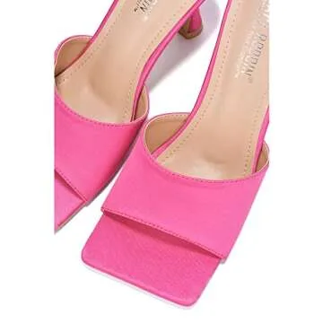 Cape Robbin Four Square Sexy High Heels for Women, Faux Satin Square Open Toe Shoes Heels 8 Pink