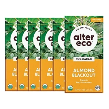 Alter Eco Dark Chocolate Bars | Pure Dark Cocoa, Fair Trade and Organic | 6-Pack Almond Blackout