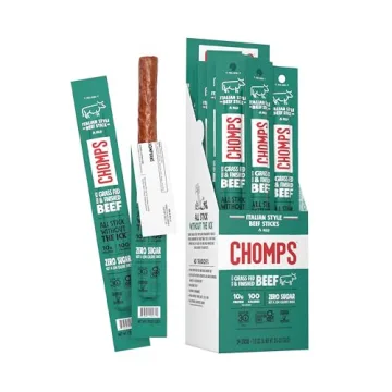 CHOMPS Grass Fed Italian Style Beef Jerky Snack Sticks, Keto, Whole30, Paleo, Gluten Free, Sugar Fre...