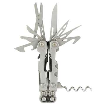 SOG PowerLitre Mini Utility Multi-Tool w/ 19 Lightweight Tools, Compact 5 Inch Long Utility Tool with Knife, Screwdriver, Hex Bit Holder, Stone Wash