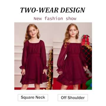 GRACE KARIN Girls Fall Dress Long Sleeve Casual Dresses Square Neck Ruffle Tiered Layer A-line Dress...