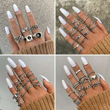 ShowAgain Silver Vintage Goth Punk Rings Set for Men Women, Cool Gothic Ring Pack, Trendy Stackable ...
