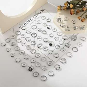 ShowAgain Silver Vintage Goth Punk Rings Set for Men Women, Cool Gothic Ring Pack, Trendy Stackable Boho Chunky Knuckle Emo Full Finger Rings, Adjustable Open Snake Butterfly Ace Y2k Ring (1-1)