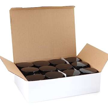 Vivaplex, 12, Amber, 4 oz, Round Glass Jars, with Inner Liners and black Lids