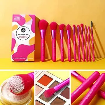 Makeup Brushes, Birthday Gift for Women EIGSHOW Premium Synthetic Makeup Brushes Set for Foundation Blending Face Powder Lip Blush Contour Eyeshadow Travel Makeup- Cruelty-Free (Vegan 10pcs Magenta)
