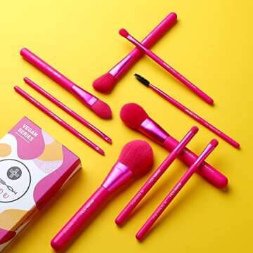 Makeup Brushes, Birthday Gift for Women EIGSHOW Premium Synthetic Makeup Brushes Set for Foundation Blending Face Powder Lip Blush Contour Eyeshadow Travel Makeup- Cruelty-Free (Vegan 10pcs Magenta)