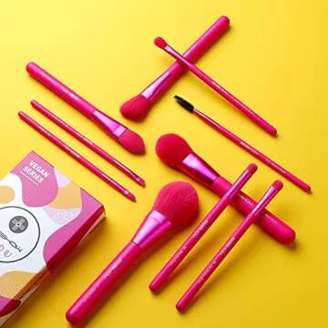 Makeup Brushes, Birthday Gift for Women EIGSHOW Premium Synthetic Makeup Brushes Set for Foundation Blending Face Powder Lip Blush Contour Eyeshadow Travel Makeup- Cruelty-Free (Vegan 10pcs Magenta)