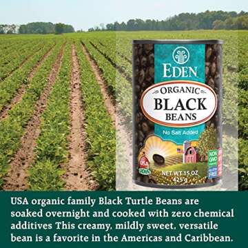 Eden Organic Black Beans, 15 oz Can (12-Pack Case), No Salt Added, Non-GMO, U.S Grown, Heat and Serve, Macrobiotic, Turtle Beans, Frijol Negro, Caviar Criollo