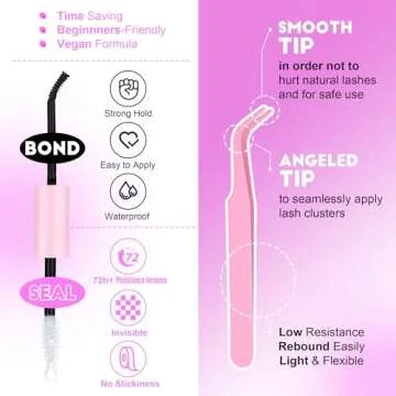 Pawotence Lash Extension Kit DIY 280pcs Individual Lash Clusters Kit 30D Natural 8-15mm Cluster Eyelash Extensions Kit with Lash Bond and Seal, Lash Tweezers for Self Use (30D, 0.07D, 8-15mm, Kit)