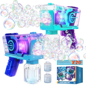 Eaglestone Bubble Gun for Kids - LED Lights & 10-Hole Blaster