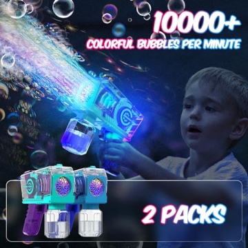 Eaglestone Bubble Gun for Kids - LED Lights & 10-Hole Blaster