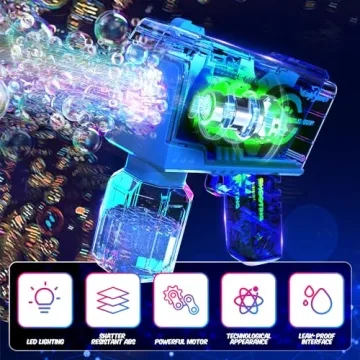 Eaglestone Bubble Gun for Kids - LED Lights & 10-Hole Blaster