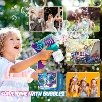Eaglestone Bubble Gun for Kids - LED Lights & 10-Hole Blaster
