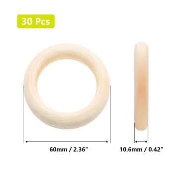 Hitefu 30PCS Natural Unfinished Wood Rings for Crafting, 60mm