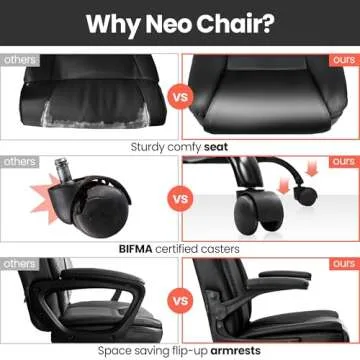 NEO CHAIR Office Chair Adjustable Desk Chair Mid Back Executive Comfortable PU Leather Ergonomic Gaming Back Support Home Computer with Flip-up Armrest Swivel Wheels (Jet Black)