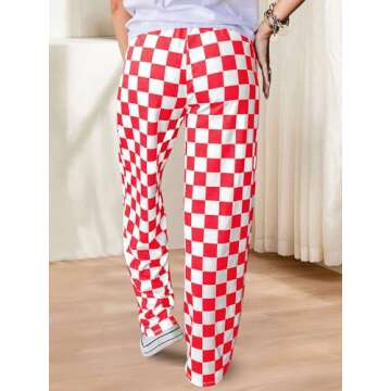IYOWEL Womens Checkered Pants Y2K Pajama Pants Elastic Waist Wide Leg Lounge Pants Comfy Pj Bottoms ...