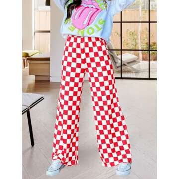 IYOWEL Womens Checkered Pants Y2K Pajama Pants Elastic Waist Wide Leg Lounge Pants Comfy Pj Bottoms with Pockets Loungewear Red White S
