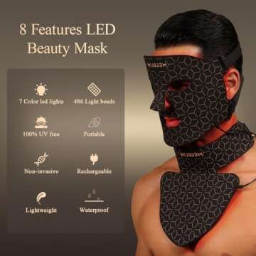 MEGELIN Led Red Light Therapy Face & Neck Mask, 7 Colors Led Light Therapy Facial Mask, Infrared Red...