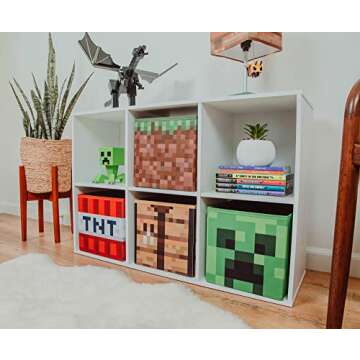 Minecraft 10-Inch Storage Set of 4 Bins | Includes Creeper, TNT, Grass, Crafting Table | Fabric Basket Container, Cubby Closet Organizer, Home Decor for Playroom | Video Game Gifts And Collectibles