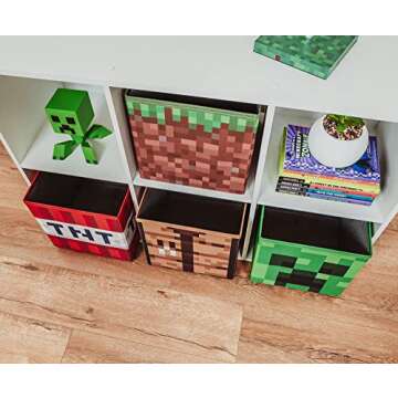 Minecraft 10-Inch Storage Set of 4 Bins | Includes Creeper, TNT, Grass, Crafting Table | Fabric Basket Container, Cubby Closet Organizer, Home Decor for Playroom | Video Game Gifts And Collectibles