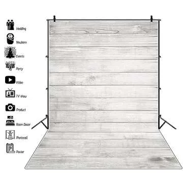 AOFOTO 4x5ft White Wood Backdrop for Photography Grey Wood Grain Board Hardwood Plank Back Drop Vint...