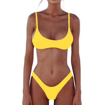 Stylish Women Bikini Sets 2 Pcs Yellow Top Bottom Swimwear