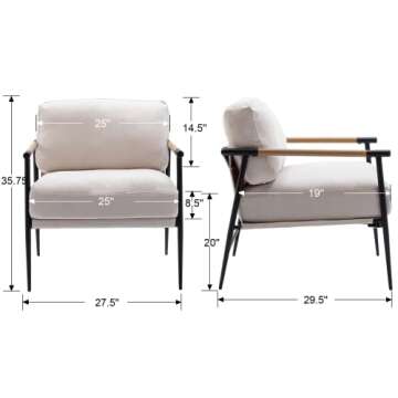 Ya-Home Mid-Century Accent Chair, Soft Armchair Chenille Fabric Lounge Chair with Black Metal Legs, ...