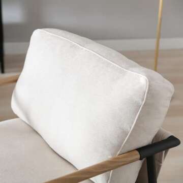 Ya-Home Mid-Century Accent Chair, Soft Armchair Chenille Fabric Lounge Chair with Black Metal Legs, Upholstered Leisure Chair for Living Room Bedroom Reception Room, 1PC, Beige