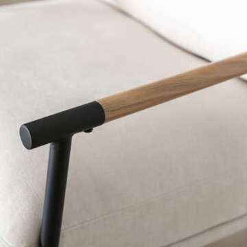 Ya-Home Mid-Century Accent Chair, Soft Armchair Chenille Fabric Lounge Chair with Black Metal Legs, Upholstered Leisure Chair for Living Room Bedroom Reception Room, 1PC, Beige