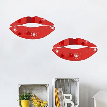 LZYMSZ Lips Mirror Wall Stickers, 2 Set 3D Large Kiss Shape Decals, Acrylic DIY Art Self-Adhesive Mu...