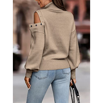 KIRUNDO Women's Stylish Turtleneck Cold Shoulder Sweater