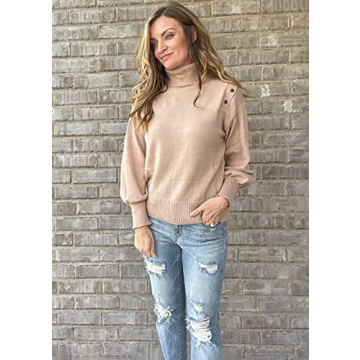 KIRUNDO Women's Stylish Turtleneck Cold Shoulder Sweater