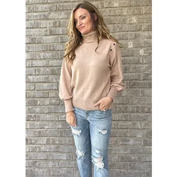 KIRUNDO Women's Stylish Turtleneck Cold Shoulder Sweater