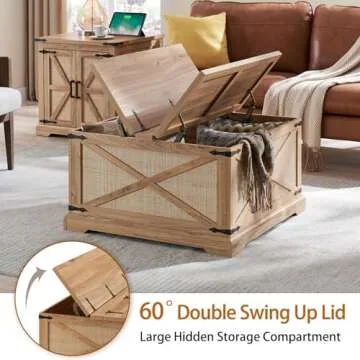 Barnyatoh Farmhouse Coffee Table with Hidden Storage