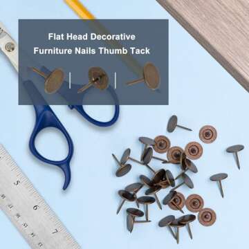 Sydien Bronze Flat Head Upholstery Tacks Flat Thumb Tacks Furniture Decor Tacks Flat Push Pins (11mm x 17mm) Upholstery Nails for Sofa Door Decoration (100Pcs)