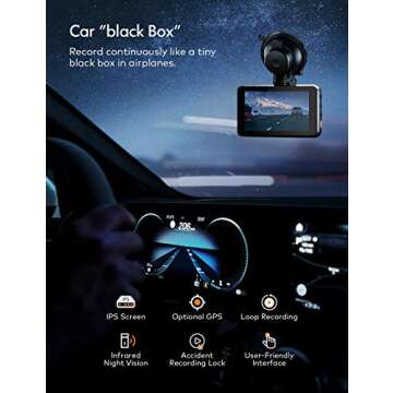Dash Cam 1080P Full HD, 2 Mounting Options, On-Dashboard Camera Video Recorder Dashcam for Cars with...