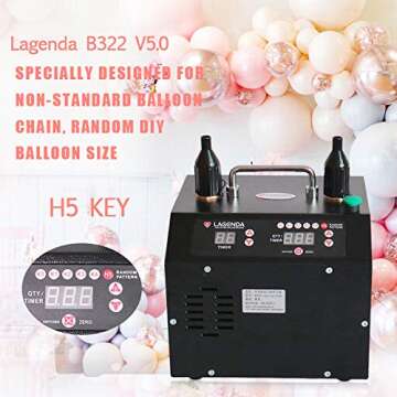 Lagenda B322 V5.0 Electric Balloon Pump Dual Nozzle Digital Electric Air Balloon Inflator with Timer