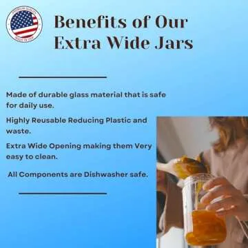 JARMING COLLECTIONS Mason Jars 32 Oz Glass EXTRA WIDE MOUTH Quart Storage Jars with Lids - BPA Free Plastic Storage Lids - Made in USA - Quart Glass Jars 32 oz with Airtight Lids (Set of 2)