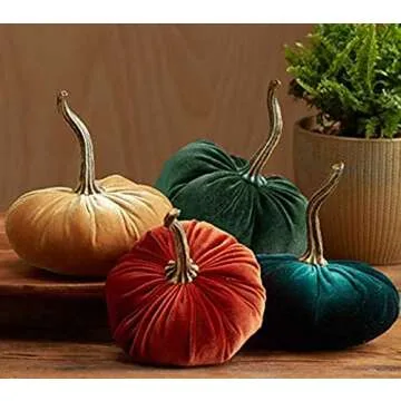 Owill Handmade Velvet Pumpkins Decor for Autumn Charm
