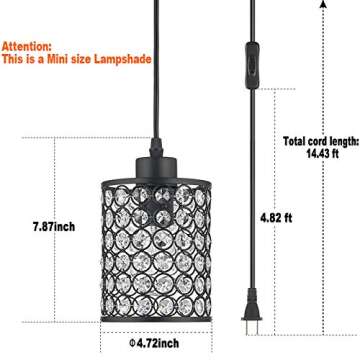 ArcoMead 2 Lights Modern Oil Black Crystal Ceiling Pendant Lighting,Plug in Cord with On/Off Switch ...